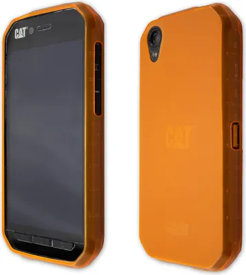 Two views of an orange phone case.