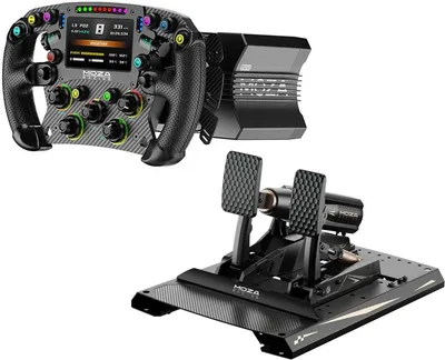 Produktbild von MOZA R12 V2 + FSR2 + MBooster – 12 Nm Direct Drive, GT-Lenkrad und Pedale – PC