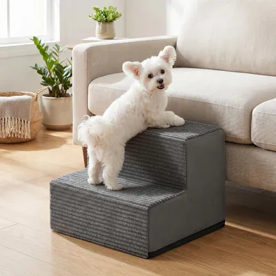 Produktbild von FEANDREA Hundetreppe für Kleine Hunde, 2 Stufen Waschbare Katzentreppe aus Schaumstoff für Sofa, 30 x 38 x 28 cm, Grau
