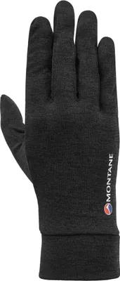 Schwarzer Dart Liner Handschuh von Montane; ideal für Outdoor-Aktivitäten; mit Logo auf dem Handgelenk.