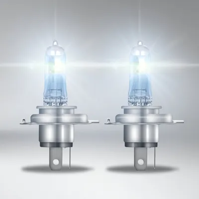 Two bright, clear halogen light bulbs are shown against a light gray background.