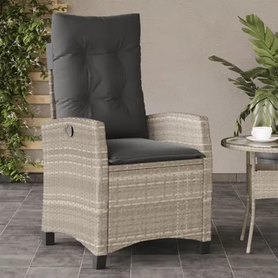 Produktbild von Möbel Gartensessel mit Kissen Verstellbar Hellgrau Poly Rattan - Gartenstühle &36941