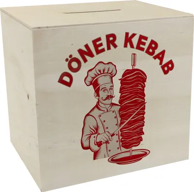 Produktbild von Döner Kebab Logo Trinkgeld Spardose aus Holz