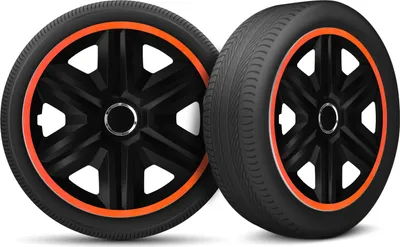 Produktbild von Auto Radkappen Radzierblenden 4er Set passend für alle Stahlfelgen - einstellbarer Sicherungsring - 15 Zoll - Schwarz Orange