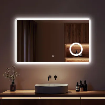 Immagine prodotto di S'AFIELINA Specchio da bagno a LED Specchio da bagno con illuminazione Specchio da parete con interruttore a sfioramento, ingrandimento 3x, risparmio energetico, IP44, 60x100 cm