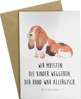Produktbild von Mr. & Mrs. Panda Grußkarte Hund Basset Hound - Weiß - Geschenk, weihnachtskarten, Süß, Sprüche, osterkarte, hochzeitskarten, Grußkarten, Lustig, osterkarten
