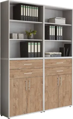 Produktbild von Aktenschrank TABOR 20 in lichtgrau / Gold Harbor Oak, Schrankwand, Büroschrank, Metallgriffe