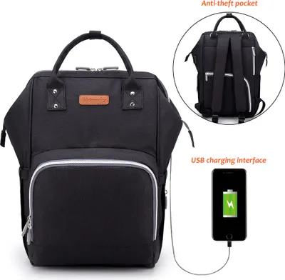 Produktbild von Mama Reiserucksack Große Windel Wickeltasche Baby Stillbeutel mit USB-Anschluss,(Schwarz)