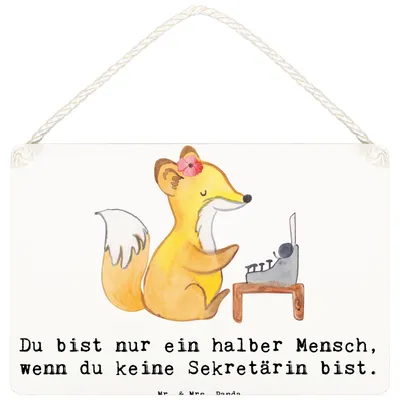 Produktbild von Mr. & Mrs. Panda Holzschild Sekretärin Herz DIN A6 - Weiß - Geschenk, sprüche schild, Wandbild Holz, kleine aufmerksamkeit, Türschild