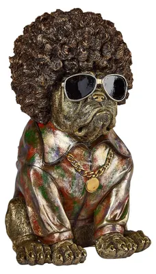 Produktbild von formano Bulldogge Figur Hund Bulldogge mit Afrofrisur, Sonnenbrille & Goldkette