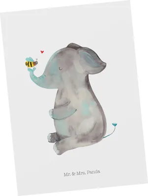 Produktbild von Mr. & Mrs. Panda Postkarte Elefant Biene - Weiß - Geschenk, Fotokarte, Postkarten, Hochzeitsgeschenk, Liebesbeweis, bildkarte, Liebe, Liebesspruch, Lustige Sprüche