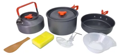 Produktbild von Toolbrothers Outdoor 10-teiliges Kochgeschirr Set für Camping mit Topf, Pfanne & Kanne