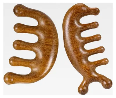 Produktbild von 2 Stück Massagekamm aus Holz mit breitem Zahn