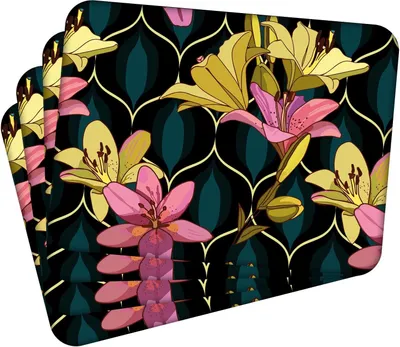 Obrázek produktu pro Sada 4 prostírání 40x30 cm Flowers 7 Prostírání omyvatelné - žáruvzdorný korkový podklad odolává teplotám 100 °C