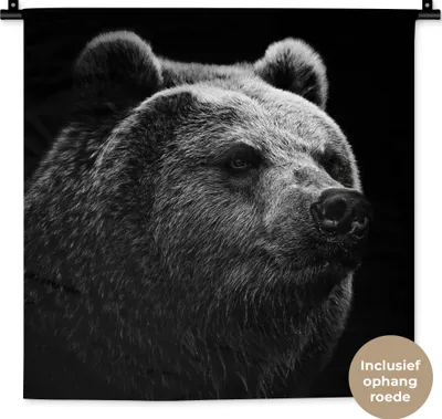 Produktbild von MuchoWow® Wandteppich Wandbehang Bär - Leicht - Schwarz 60x60 cm Tapisserie Dekoration Wandtuch - Dekorationen - Wand Decke