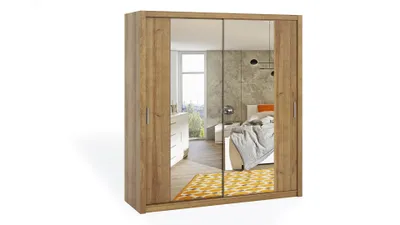 Produktbild von FurMeb24 Schiebetrenschrank BONO 200 cm Kleiderschrank mit Spiegel, 2-triger Schiebeschrank (Eiche Gold / Eiche Gold)