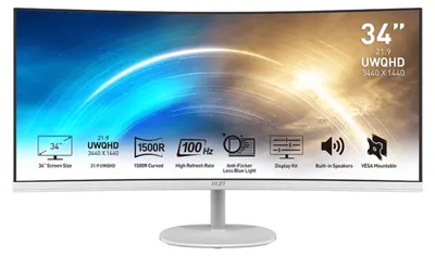 Zdjęcie produktu dla MSI Pro MP341CQW, 86,4 cm (34"), 3440 x 1440 px, UltraWide Quad HD, 4 ms, Biały