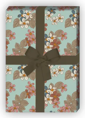 Produktbild von Vintage Blumen Geschenkpapier mit klassischen Blütenmuster, mint - G11540, 32 x 48cm