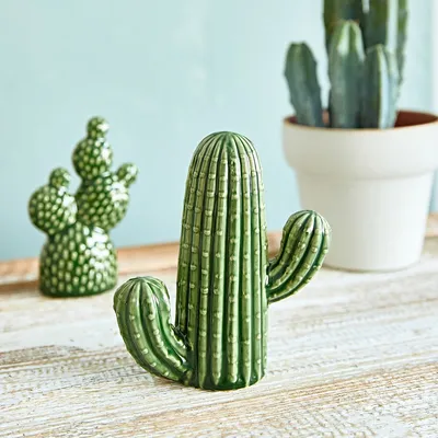 Obrázok produktu pre Dekoratívna figúrka Dekorácia do domácnosti Dekorácia na stôl Stojanová dekorácia Socha CACTUS Keramický kaktus 14x6x16 cm HOMLA