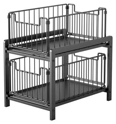 Immagine prodotto di Organizzatore sottolavello - Portaoggetti estraibile in metallo a 2 ripiani - Scaffale regolabile per cassetti - Soluzione salvaspazio per la cucina - Nero
