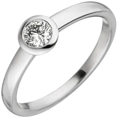Produktbild von Ring Solitär Damenring mit Diamant Brillant 585 Gold Weißgold Weißgoldring Innenumfang 60mm  Ø19.1mm