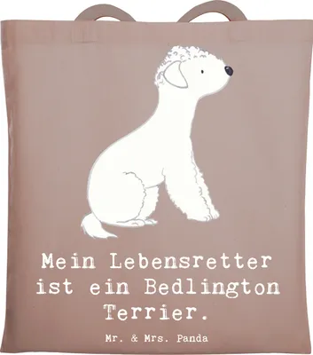 Produktbild von Mr. & Mrs. Panda dokumententasche Bedlington Terrier Lebensretter - Braun Pastell - Geschenk, totebag, Tote Bag, Jutebeutel, Stoffbeutel, Beutel, Tasche