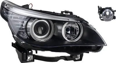 Productafbeelding van Koplamp geschikt voor BMW 5-serie E60 E61, bouwjaar 04/07 - 03/10, met H7 lampen (links) en mistlamp. Onderdeelnummers: 63127177728, 63177897188, 7897188. Johns