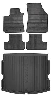 Image de Tapis en caoutchouc + bac de coffre pour Renault Megane IV 2016-2024 (break, plancher bas) – 5 pièces, noirs, sur mesure