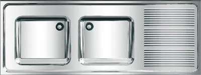 Image de KWC AR Evier professionnel, MAXIMA, acier inoxydable, 2 cuves, 1600x382x600 mm, égouttoir à droite