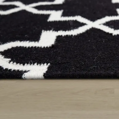 Produktbild von TT Home Wohnzimmer Teppich Orient Design Handgewebt Mit Fransen Mit Wolle Schwarz Größe 60x110 cm