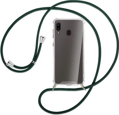 Produktbild von Handykette Backcover-Schutzhülle mit Band (Metall silberfarben) für Samsung Galaxy A20e - dunkelgrün