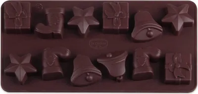Produktbild von Dr. Oetker Silikon-Schokoladenform "12 Köstlichkeiten", hochwertige Silikonbackform für Schokolade, perfekt geformte Pralinen für die Weihnachtszeit, (Farbe: braun)