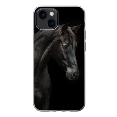 Produktbild von MuchoWow® Handyhülle Schutzhülle Hülle für iPhone 13 mini Pferd - Tiere - Schwarz - Porträt Silikon Softcase Handy Hülle - Softcase