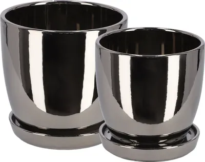 Produktbild von KOTARBAU®2er Set Keramik-Blumentopf Übertopf für Blumen Pflanzen ⌀ 13 cm 15 cm mit Tropfschale