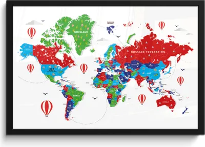 Produktbild von MuchoWow® MuchoWow® Gerahmtes Poster Weltkarte - Farben - Luftballon 60x40 cm - Poster mit zchwarzem Bilderrahmen - Printing - Wanddeko Schlafzimmer
