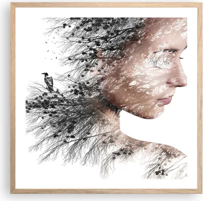 Produktbild von Gerahmtes Poster - Rahmen in heller Eiche - Frau doppelt Belichtung - 60x60 cm - Wand Bild - Wanddeko - Wandbilder - Wandposter - Bilderrahmen - Bilder - Kunstdruck - Wandbild - P2NAC60x60-4338