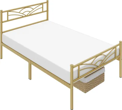 Produktbild von Yaheetech Metallbett Bettgestell Bettrahmen, Wolkenmuster Kopfteil, 90 x 200 cm, Gold