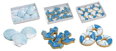 Produktbild von Tischdekoration MARITIM-Set 20-teilig aus Muschel, Rettungsring und Anker mit einem kleinen Klebefilz auf der Rückseite