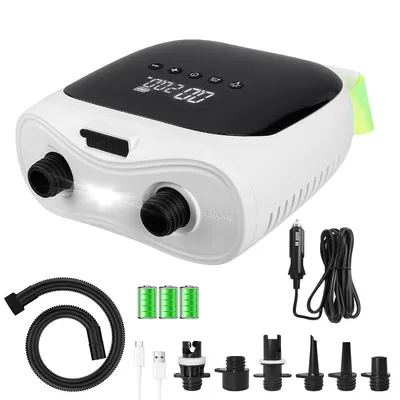 Produktbild von Akku-Luftpumpe 4000 mAh, elektrische Luftpumpe zum Aufpumpen und Entleeren, 7 Ventilaufsätze, LED-Licht, Weiß