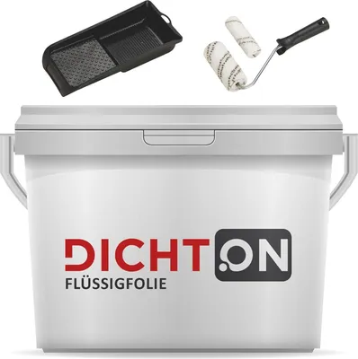 Produktbild von Flüssigfolie 12kg mit Farbrolle Set - Wassersperre, Dichtmasse, Abdichtung Dusche, Bad, Küche für Wand & Boden - Flüssige Dichtfolie lösemittelfrei, silikonverträglich © DICHTON D.30W