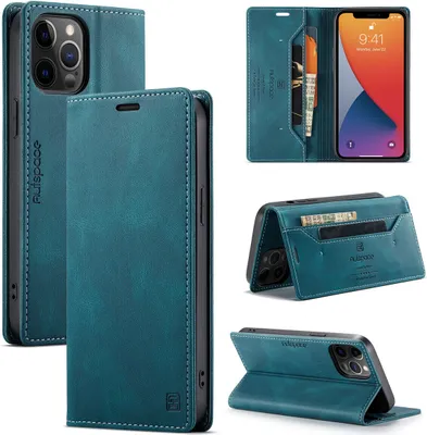 Produktbild von iPhone 12 / 12 Pro Brieftasche Hülle, Retro Kunstledertasche Stand Schutzhülle für iPhone 12 / iPhone 12 Pro Blau