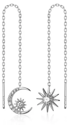 Produktbild von Kristall Mond Sonne Quaste Kette baumelnde Ohrringe 925 Sterling Silber Asymmetr