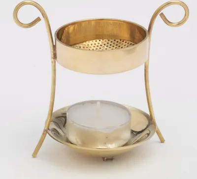 Produktbild von Räucherstövchen Messing Gold Höhe 9 cm mit 2. Sieb und Teelicht