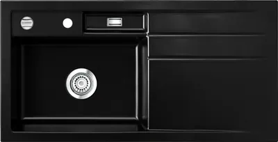 Produktbild von Spüle KeraDomo BELA 100 in NERO - Becken links mit Excenterbedienung / Systemceram / Keramikspüle