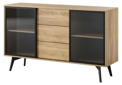 Zdjęcie produktu dla Komoda FURNLUX z szufladą, w kolorze brązowym i czarnym, 144 cm / Główny kolor: brązowy / Wymiary: 144 x 85 x 39 cm