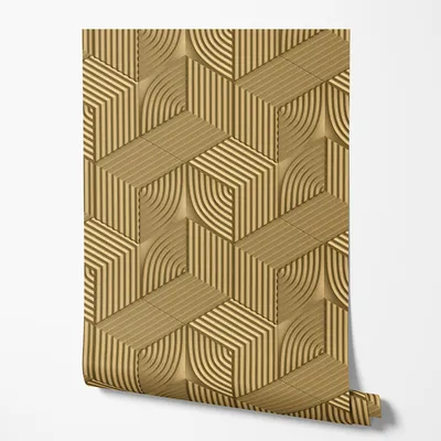 Produktbild von Vliestapete Geometrisch 3D Würfel Muster Gold Modern Abstrakt Linien Struktur Elegantes Luxus Design Wohnzimmer Schlafzimmer Flur UV-beständige Tapete 5m x 0.5m