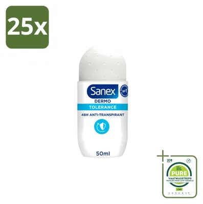 Immagine prodotto di 25 deodoranti roll-on Sanex Dermo Tolerance, 50 ml - Confezione grande - 25 pezzi
