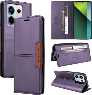 Obrázek produktu pro Pouzdro pro Xiaomi Redmi Note 13 Pro 5G/Poco X6, kožené flipové peněženkové pouzdro s přihrádkou na karty a stojánkem Fialová