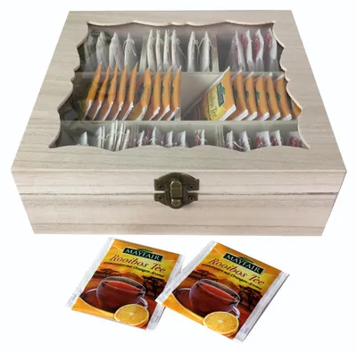 Produktbild von Teebox Holz Natur mit Glasdeckel 8 Fächer