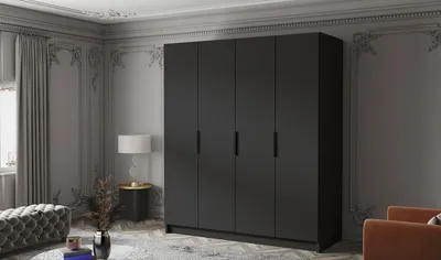 Obrázok produktu pre Šatníková skriňa 200 cm KAOS 1 - čierna / čierne úchyty